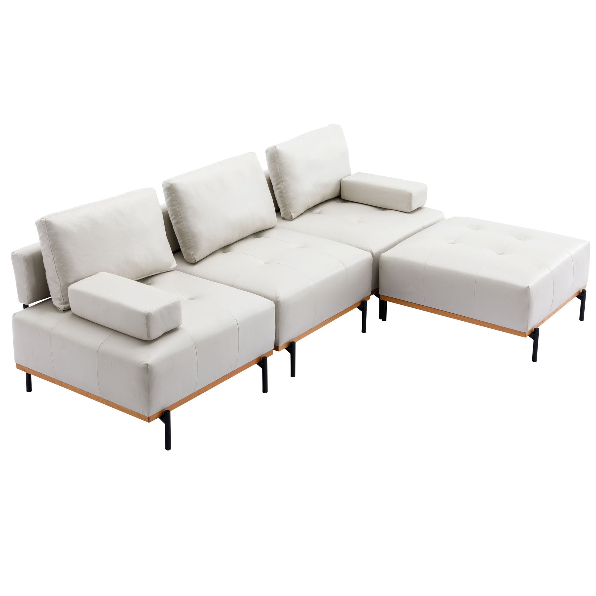 100.7'' L Shape Sectional Sofa 3 Seater Couches With A Removable Ottoman, Comfortable Fabric For Living Room, Apartment, Beige Beige Foam Palomino Fabric 4 Seat