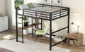 Full Size Metal Loft Bed With Built In Desk And Storage Shelves, Black Black Metal & Wood