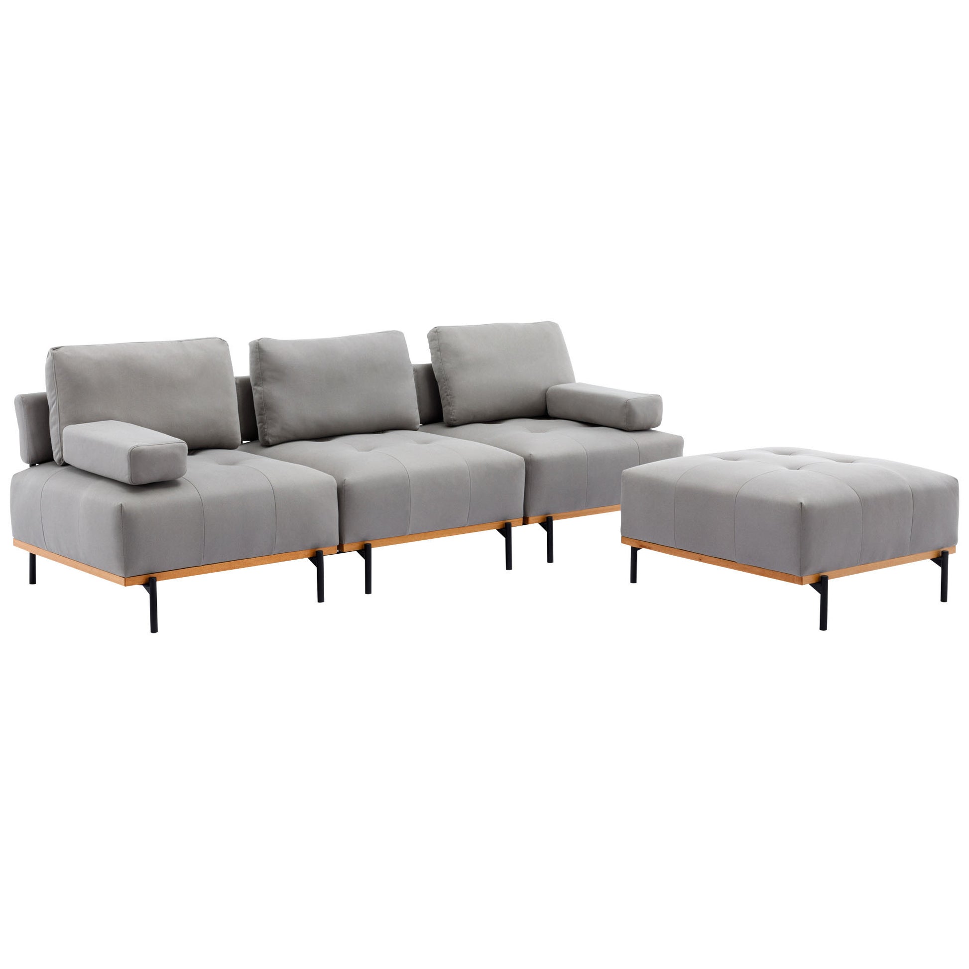 100.7'' L Shape Sectional Sofa 3 Seater Couches With A Removable Ottoman, Comfortable Fabric For Living Room, Apartment, Grey Grey Foam Palomino Fabric 4 Seat