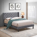 Velvet Button Tufted Upholstered Bed With Wings Design Strong Wood Slat Support Easy Assembly Gray, Queen, Platform Bed Gray Velvet