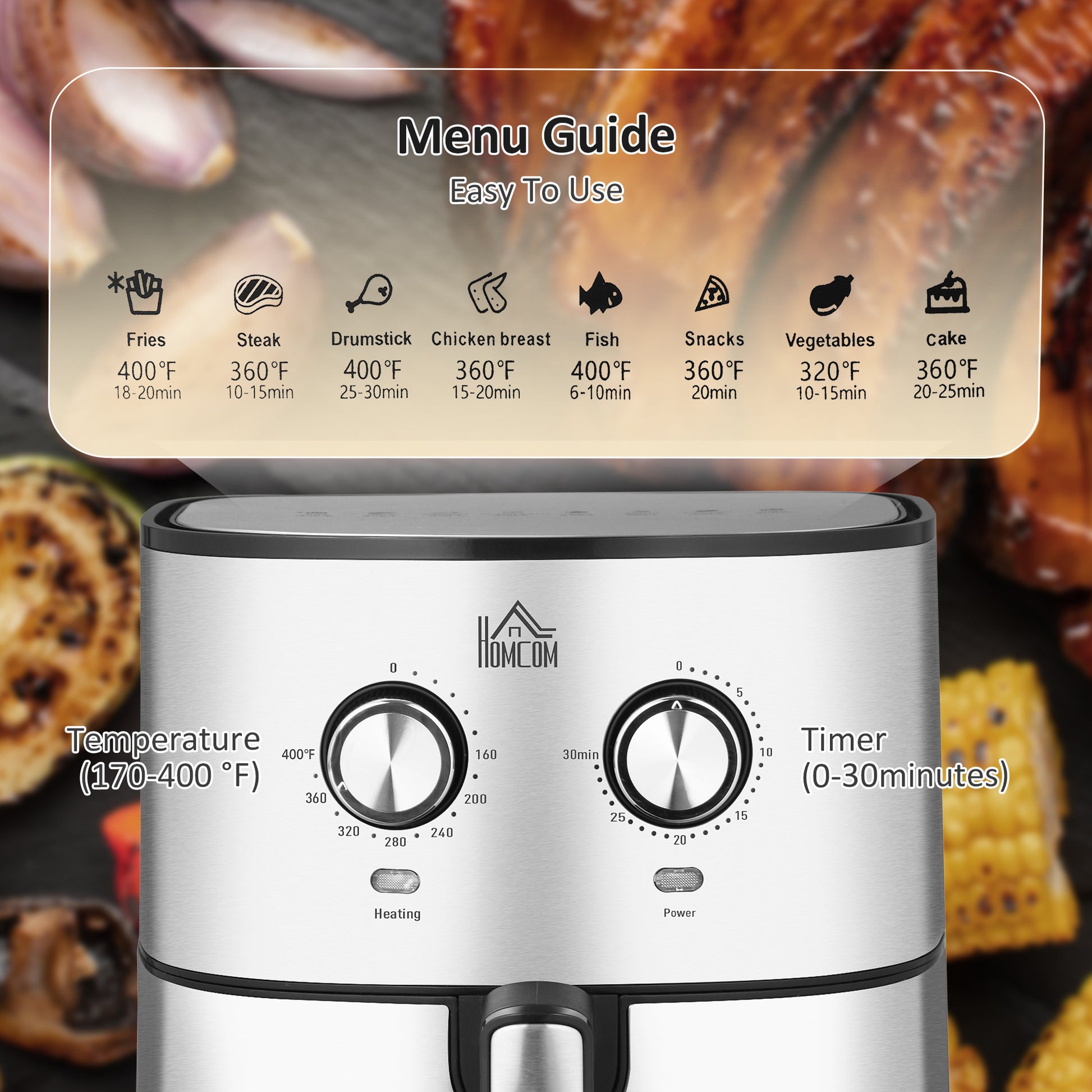 Air Fryer, 1700W 6.9 Quart Air Fryer Oven With 360 Air Circulation, Adjustable Temperature, Timer And Nonstick Basket For Oil Less Or Low Fat Cooking Silver Steel