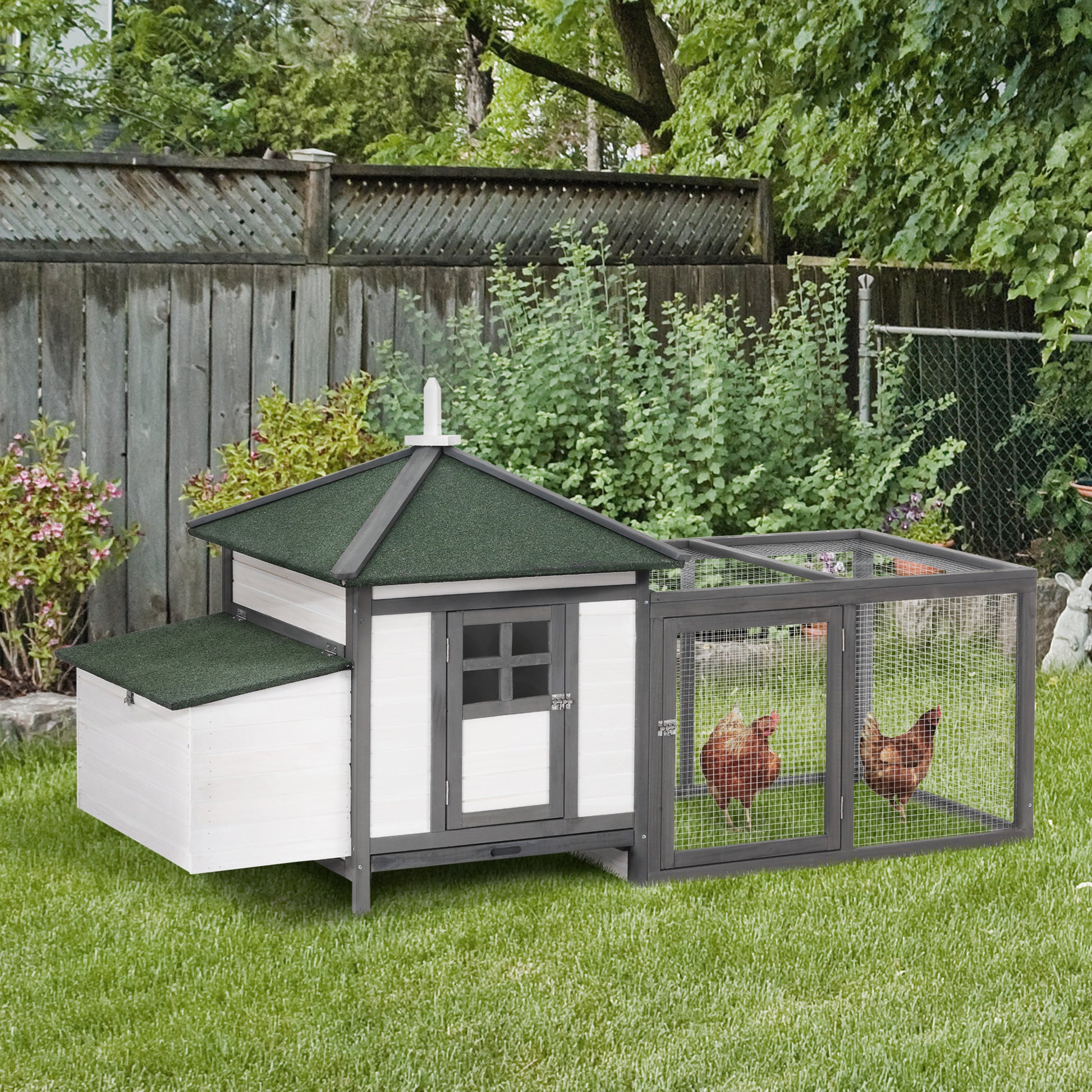 77" Wooden Chicken Coop With Nesting Box, Cute Outdoor Hen House With Removable Tray, Ramp Run, For Garden Backyard, Gray Gray Wood