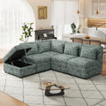 Free Combined Sectional Sofa 5 Seater Modular Couches With Storage Ottoman, 5 Pillows For Living Room, Bedroom, Office, Blue Green Blue Green Foam Chenille