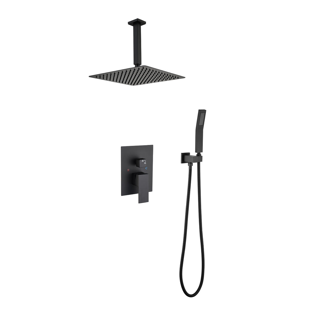 12" Shower Head System Ceiling Mounted Shower One Matte Black Wall Mounted Bathroom Brass