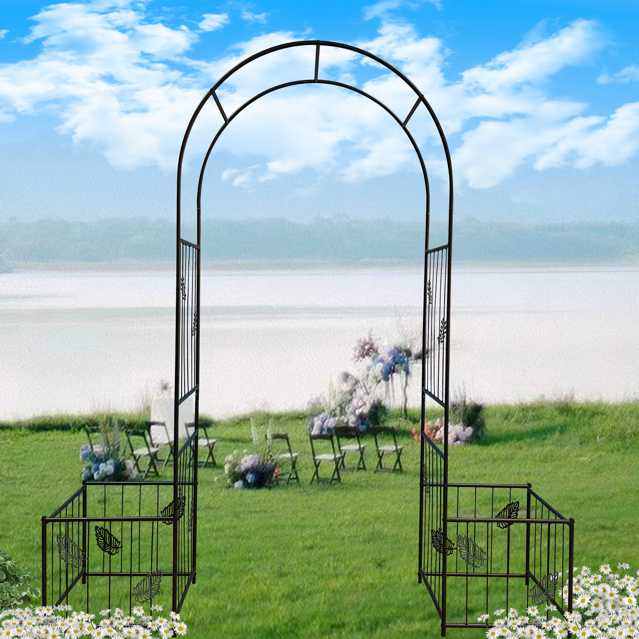 Metal Garden Arch Garden Arbor Trellis Climbing Plants Support Arch Outdoor Arch Wedding Arch Party Events Archway Black Black Iron