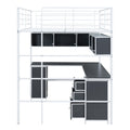 Metal Loft Bed With Bookcase, Desk And Cabinet, Full, White Black White Metal