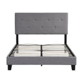 Queen Size Upholstered Platform Bed Frame With Button Tufted Linen Fabric Headboard, No Box Spring Needed, Wood Slat Support, Easy Assembly, Gray Gray Linen