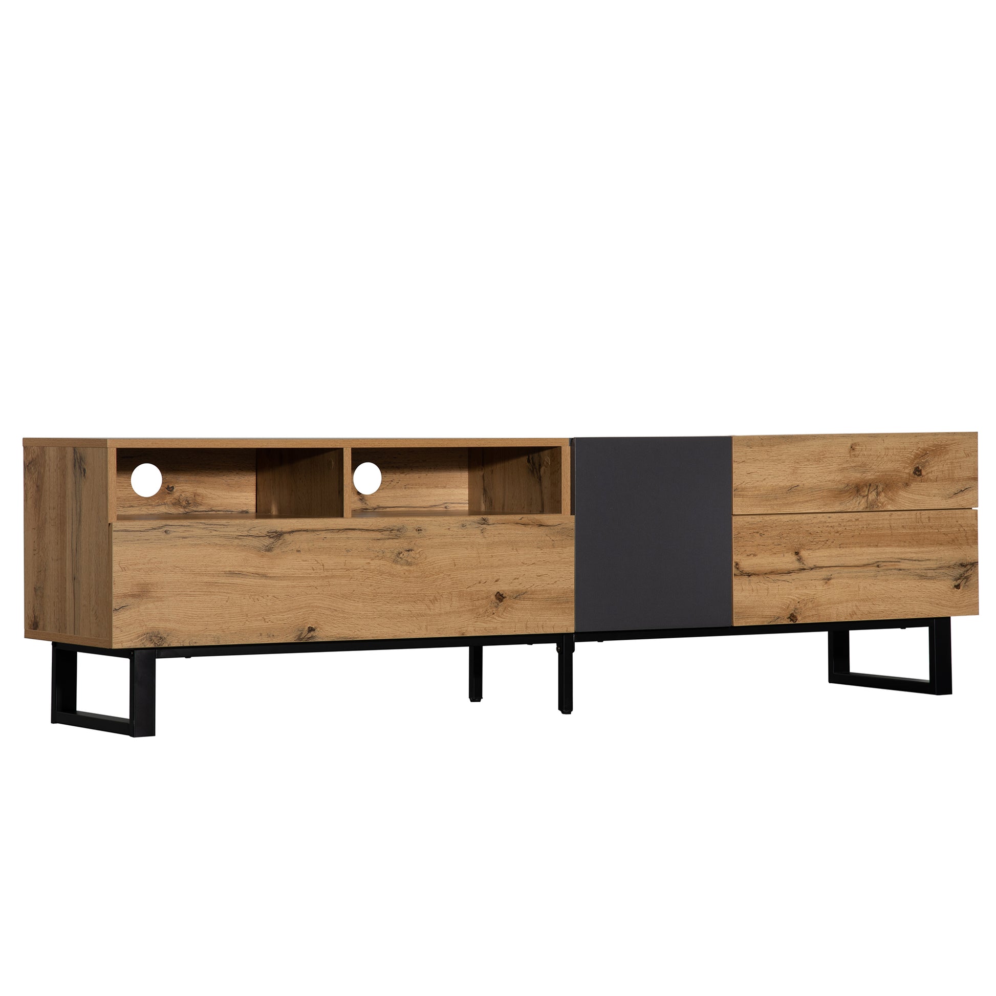 Modern Tv Stand For 80'' Tv With Double Storage Space, Media Console Table, Entertainment Center With Drop Down Door For Living Room, Bedroom, Home Theatre Wood Primary Living Space 70 79 Inches 70 79 Inches 75 Inches Mdf Metal