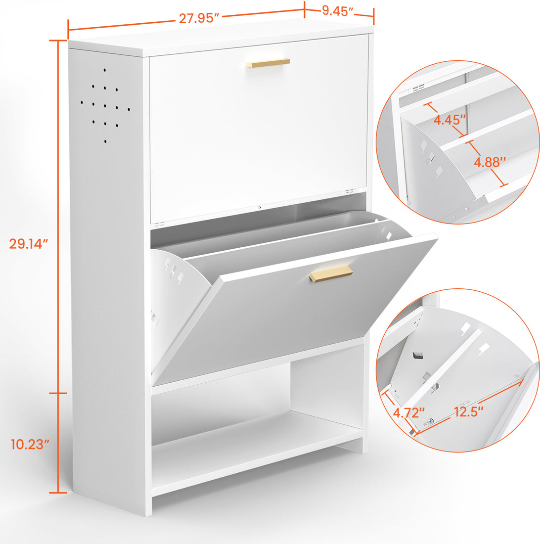 2 Drawer All Steel Large Shoe Cabinet, Freestanding Shoe Rack Organizer With Flip Door, 2 Tiers Modern Tipping Bucket Shoe Cabinet For Entryway, Hallway, Bedroom, White Requires Assembly White Steel