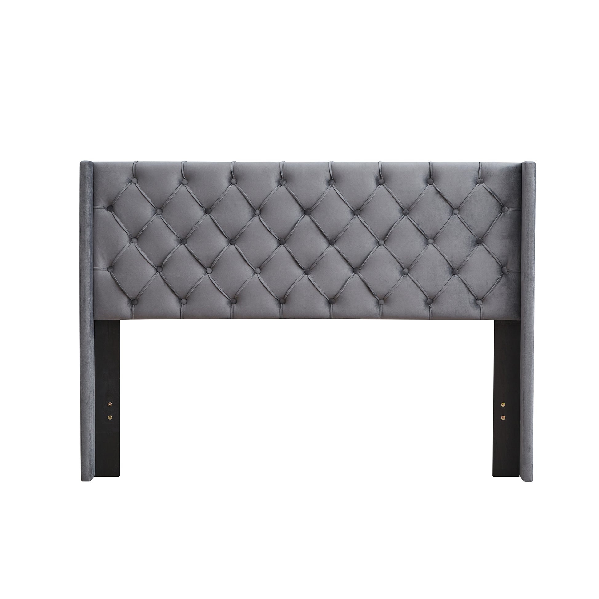 Velvet Button Tufted Upholstered Bed With Wings Design Strong Wood Slat Support Easy Assembly Gray, Queen, Platform Bed Gray Velvet