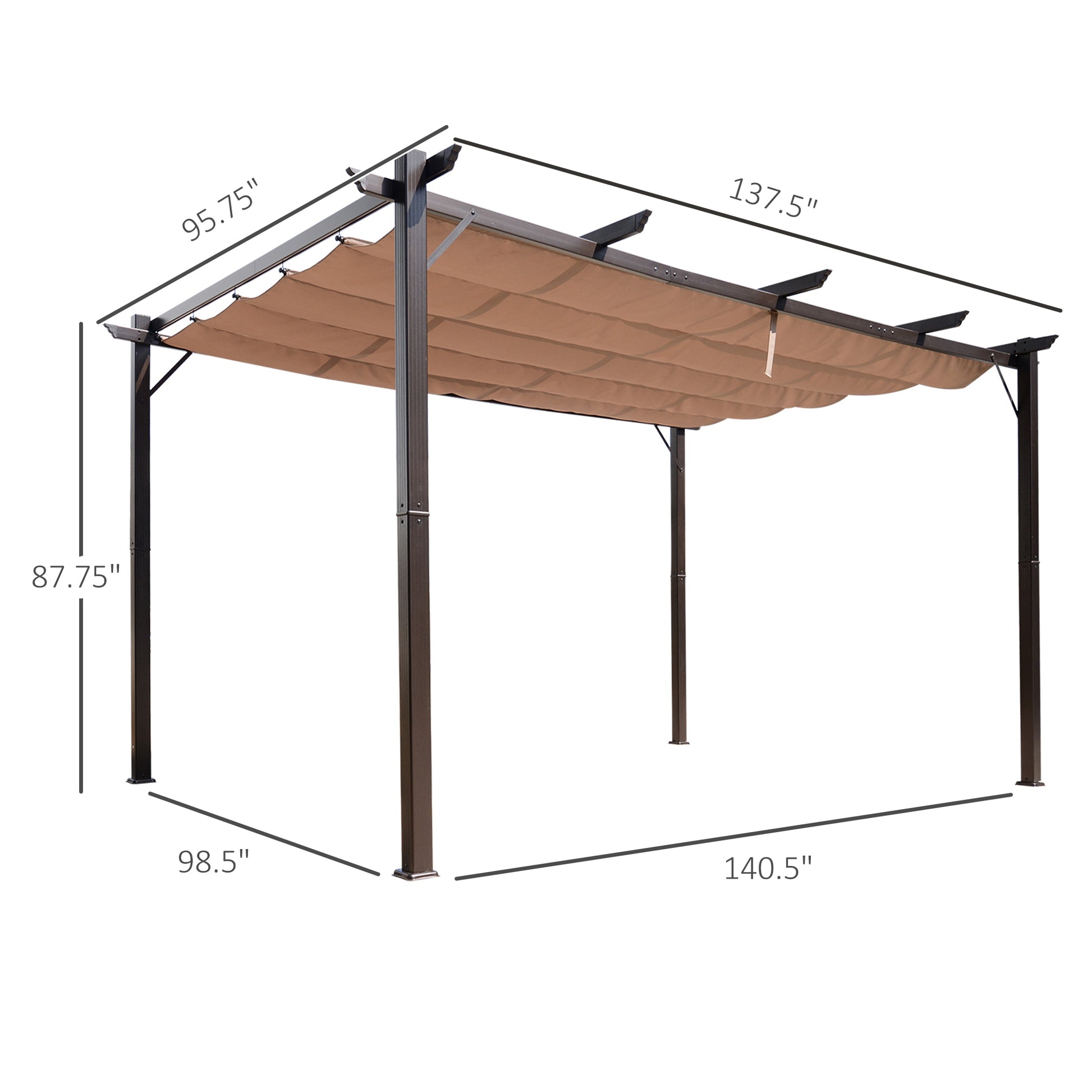 10' X 13' Outdoor Retractable Pergola Canopy, Aluminum Patio Pergola, Backyard Shade Shelter For Porch Party, Garden, Grill Gazebo, Brown Brown Aluminium