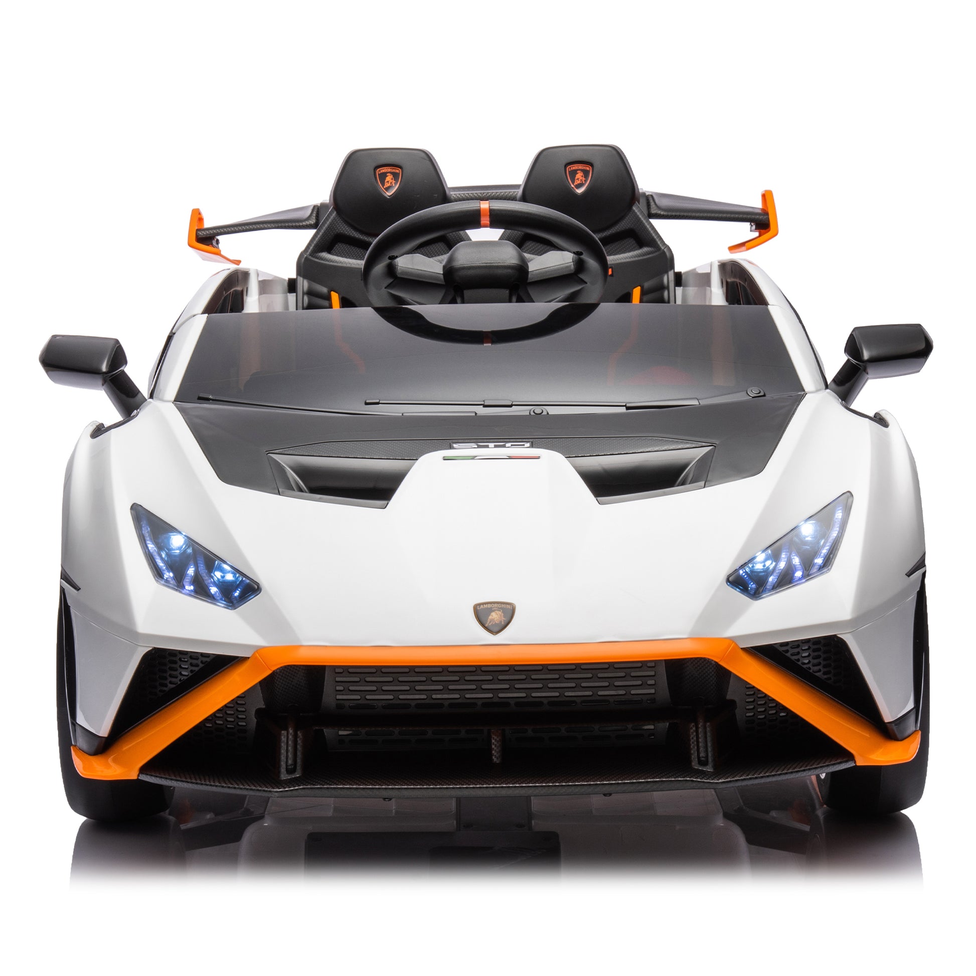 Lamborghini Huracan Sto 24V Kids Electric Ride On Drift Car: Speeds 1.86 5.59 Mph, Ages 3 8, Foam Front Wheels, 360 Spin, Led Lights, Dynamic Music, Early Learning, Usb Port, Drift Feature White Polypropylene