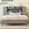 Full Size Platform Bed With Storage Headboard,Multiple Storage Shelves On Both Sides,Grey Grey Wood