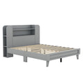 Full Size Platform Bed With Storage Headboard,Multiple Storage Shelves On Both Sides,Grey Grey Wood