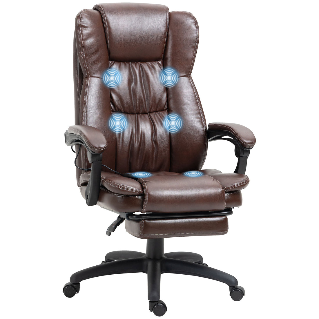 High Back Massage Office Chair With 6 Point Vibration, 5 Modes, Executive Chair, Pu Leather Swivel Chair With Reclining Back, And Retractable Footrest, Brown Brown Pu Leather