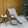 Rocking Sun Lounger, Chaise Lounge Rocker For Sunbathing, Sun Tanning, Foldable, Portable Outdoor Patio Chair, Gray Gray Steel