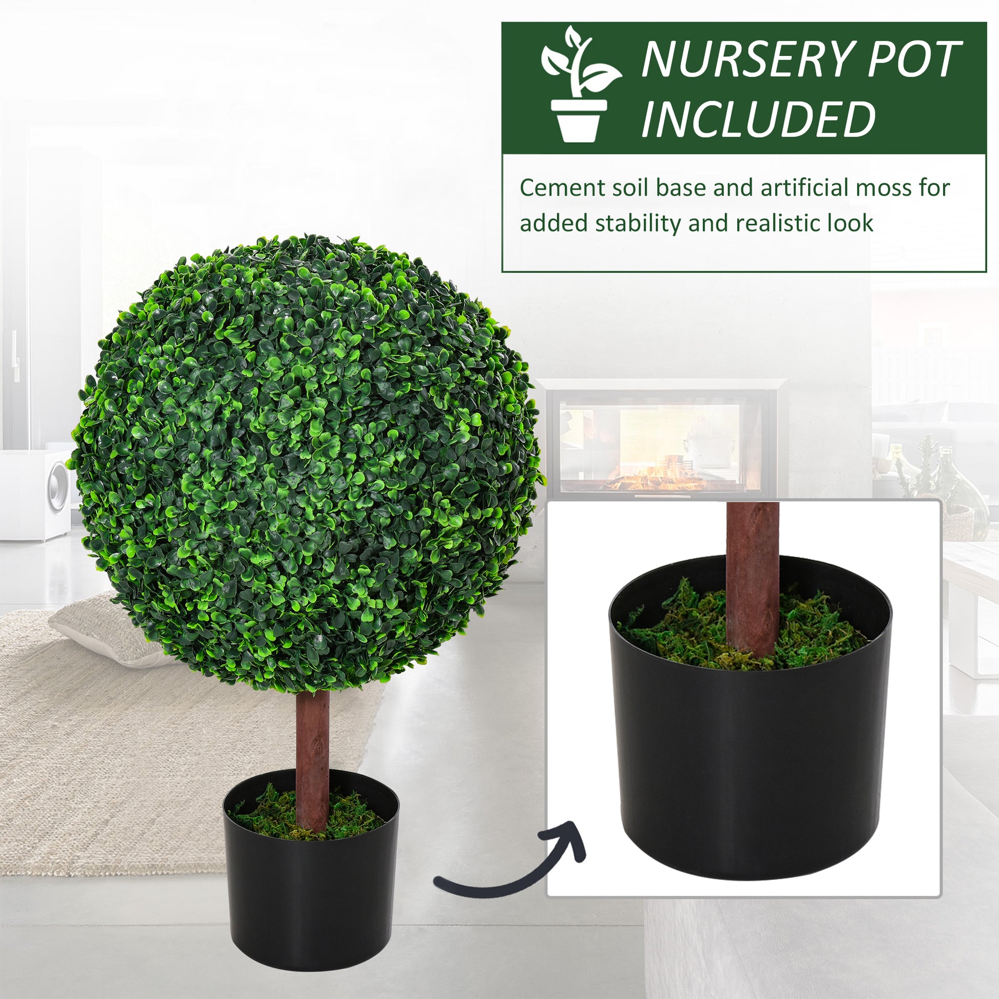 23.5" Artificial Boxwood Topiary Ball Tree, Fake Decorative Plant, Nursery Pot Included For Home, Balcony, Backyard And Garden Green Plastic