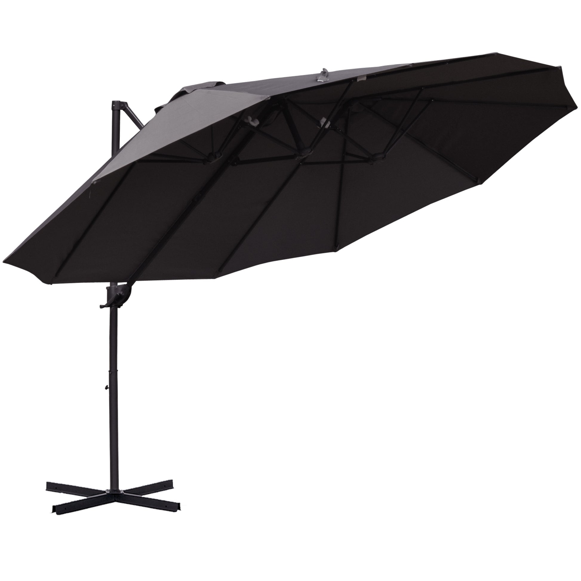 14Ft Patio Umbrella Double Sided Outdoor Market Extra Large Umbrella With Crank, Cross Base For Deck, Lawn, Backyard And Pool, Grey Gray Steel