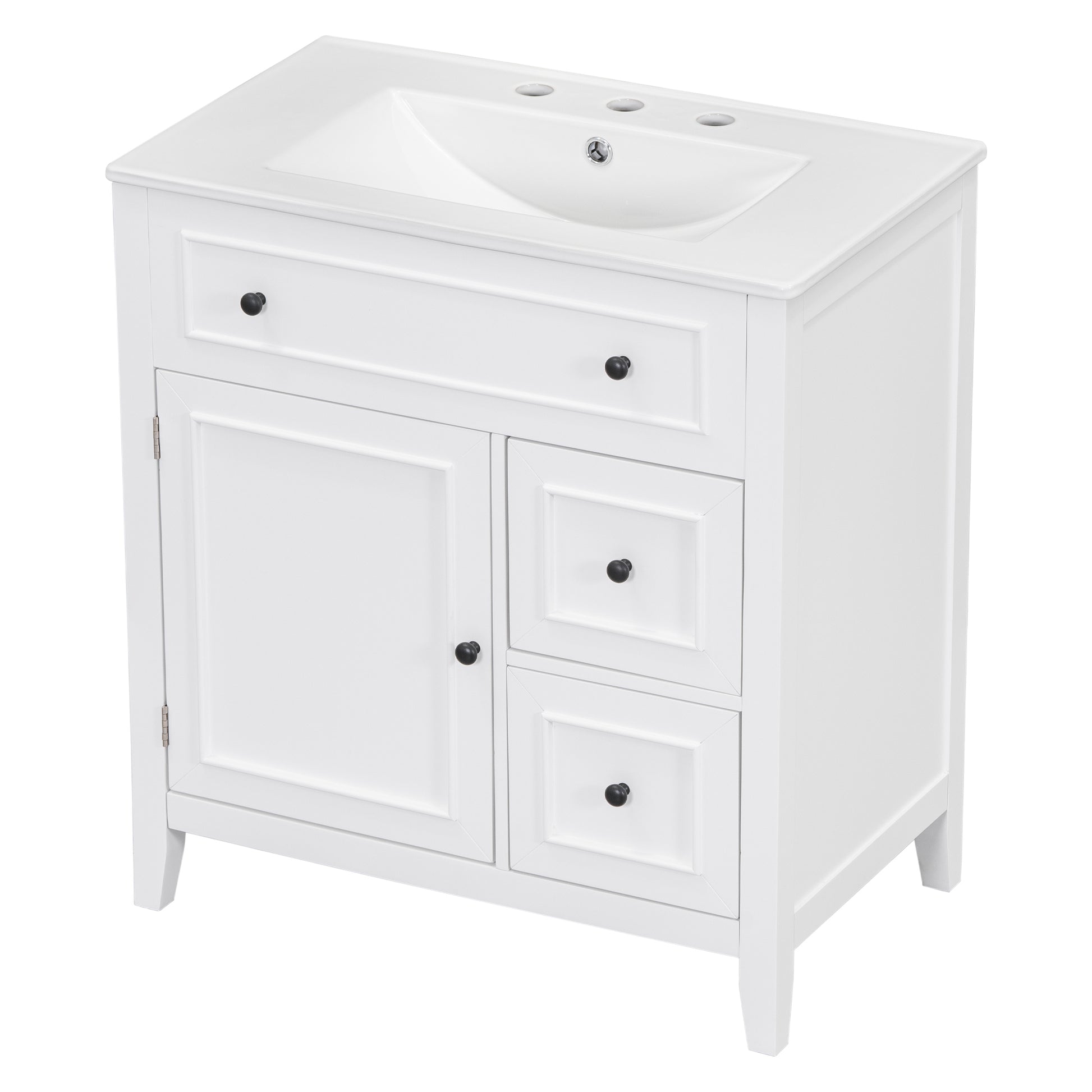 30" Bathroom Vanity With Sink Top, Bathroom Vanity Cabinet With Door And Two Drawers, Solid Wood Frame, One Package, White Old Sku:Wf311620Aak White Solid Wood Mdf