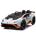 Lamborghini Huracan Sto 24V Kids Electric Ride On Drift Car: Speeds 1.86 5.59 Mph, Ages 3 8, Foam Front Wheels, 360 Spin, Led Lights, Dynamic Music, Early Learning, Usb Port, Drift Feature White Polypropylene