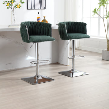 Coolmore Vintage Bar Stools With Back And Footrest Counter Height Dining Chairs 2Pc Set Emerald Boucle