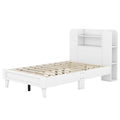 Twin Size Platform Bed With Storage Headboard,Multiple Storage Shelves On Both Sides,White White Wood