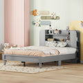 Full Size Platform Bed With Storage Headboard,Multiple Storage Shelves On Both Sides,Grey Grey Wood