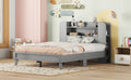 Full Size Platform Bed With Storage Headboard,Multiple Storage Shelves On Both Sides,Grey Grey Wood