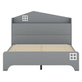 Wooden Full Size House Bed With Storage Headboard ,Kids Bed With Storage Shelf,Grey Grey Wood