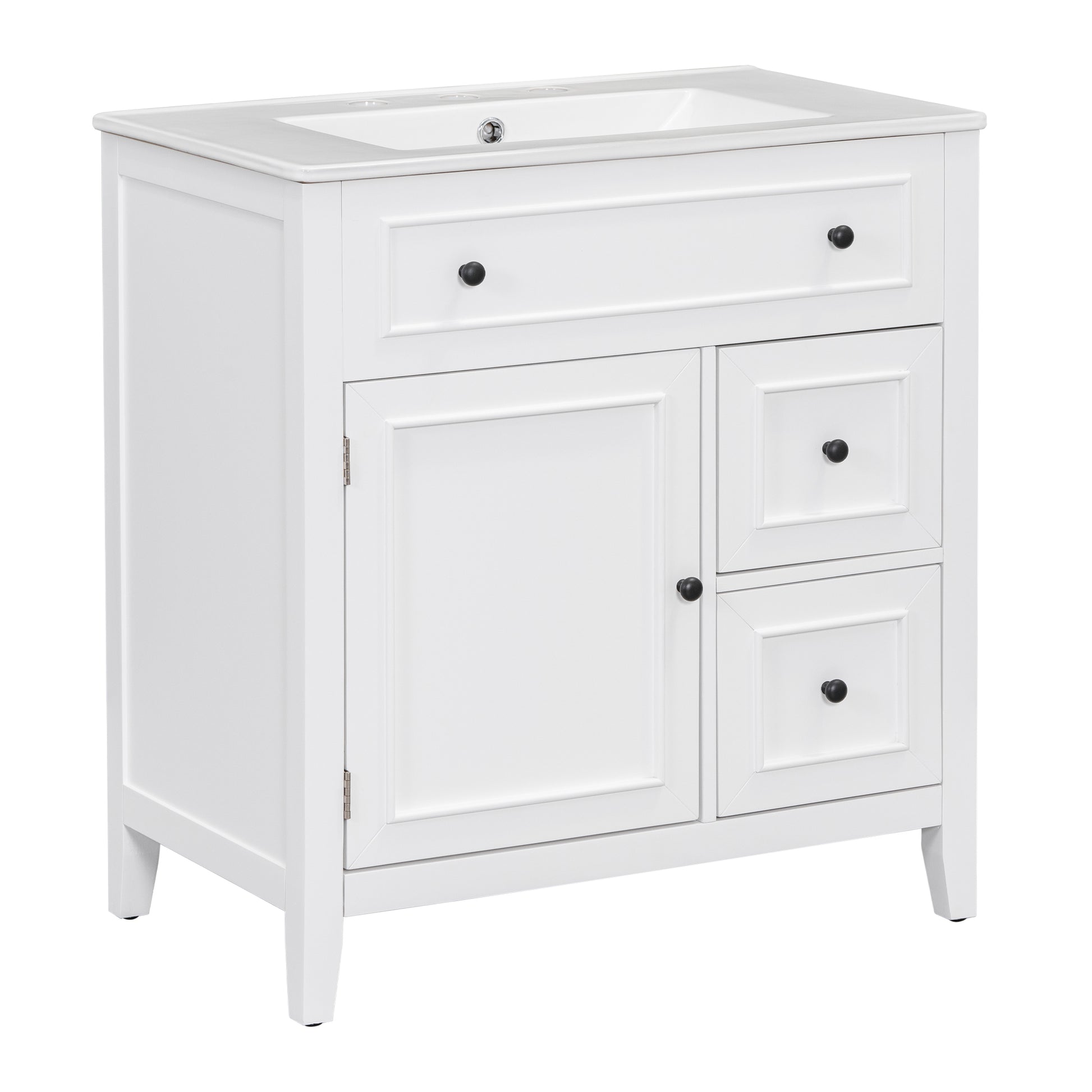 30" Bathroom Vanity With Sink Top, Bathroom Vanity Cabinet With Door And Two Drawers, Solid Wood Frame, One Package, White Old Sku:Wf311620Aak White Solid Wood Mdf