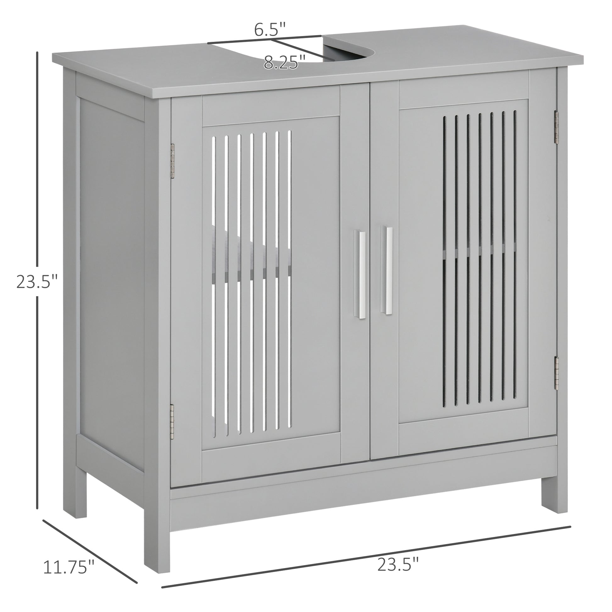 Kleankin Modern Under Sink Cabinet With 2 Doors, Pedestal Under Sink Bathroom Cupboard, Bathroom Vanity Cabinet With Adjustable Shelves, Gray Grey Mdf Metal