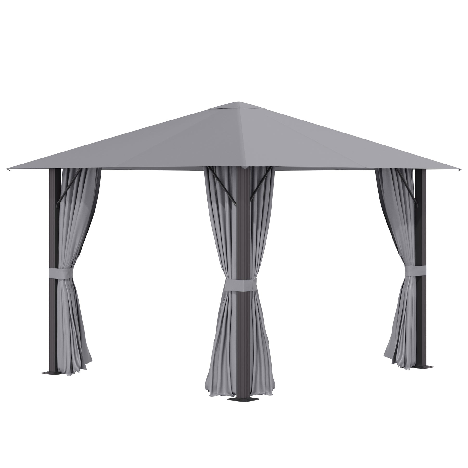 10' X 10' Patio Gazebo Aluminum Frame Outdoor Canopy Shelter With Sidewalls, Vented Roof For Garden, Lawn, Backyard, And Deck, Gray Gray Aluminium