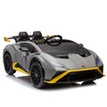 Lamborghini Huracan Sto 24V Kids Electric Ride On Drift Car: Speeds 1.86 5.59 Mph, Ages 3 8, Foam Front Wheels, 360 Spin, Led Lights, Dynamic Music, Early Learning, Usb Port, Drift Feature Gray Polypropylene