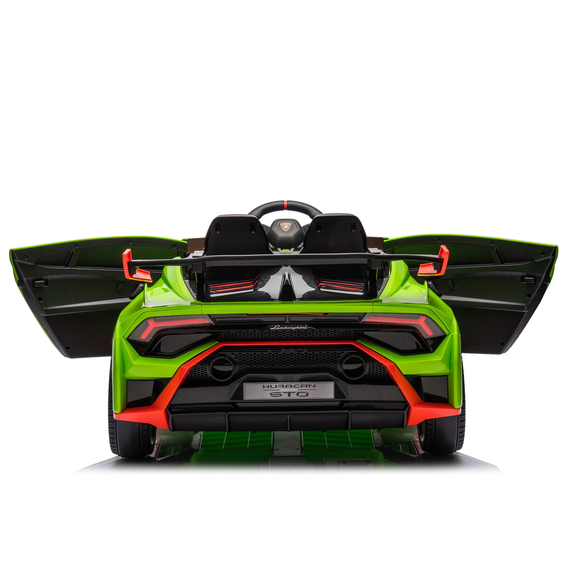 Lamborghini Huracan Sto 24V Kids Electric Ride On Drift Car: Speeds 1.86 5.59 Mph, Ages 3 8, Foam Front Wheels, 360 Spin, Led Lights, Dynamic Music, Early Learning, Usb Port, Drift Feature Green Polypropylene