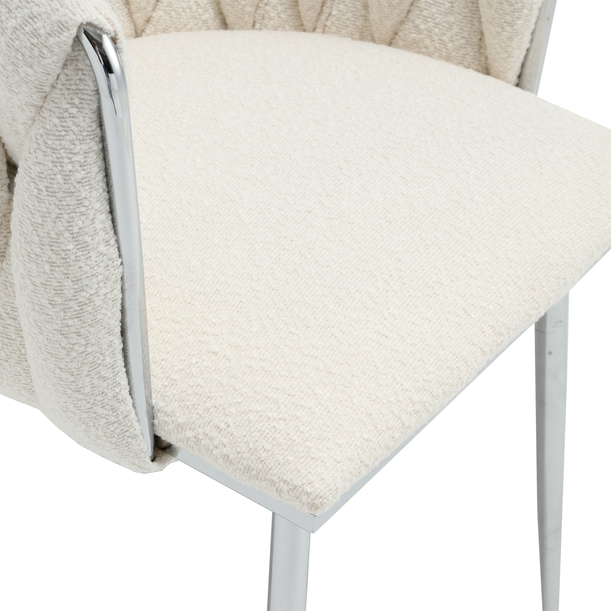 Coolmore Leisure Dining Chairs Accent Chair Velvet Accent Lounge Chair With Metal Feet 2Pc Set Ivory Boucle