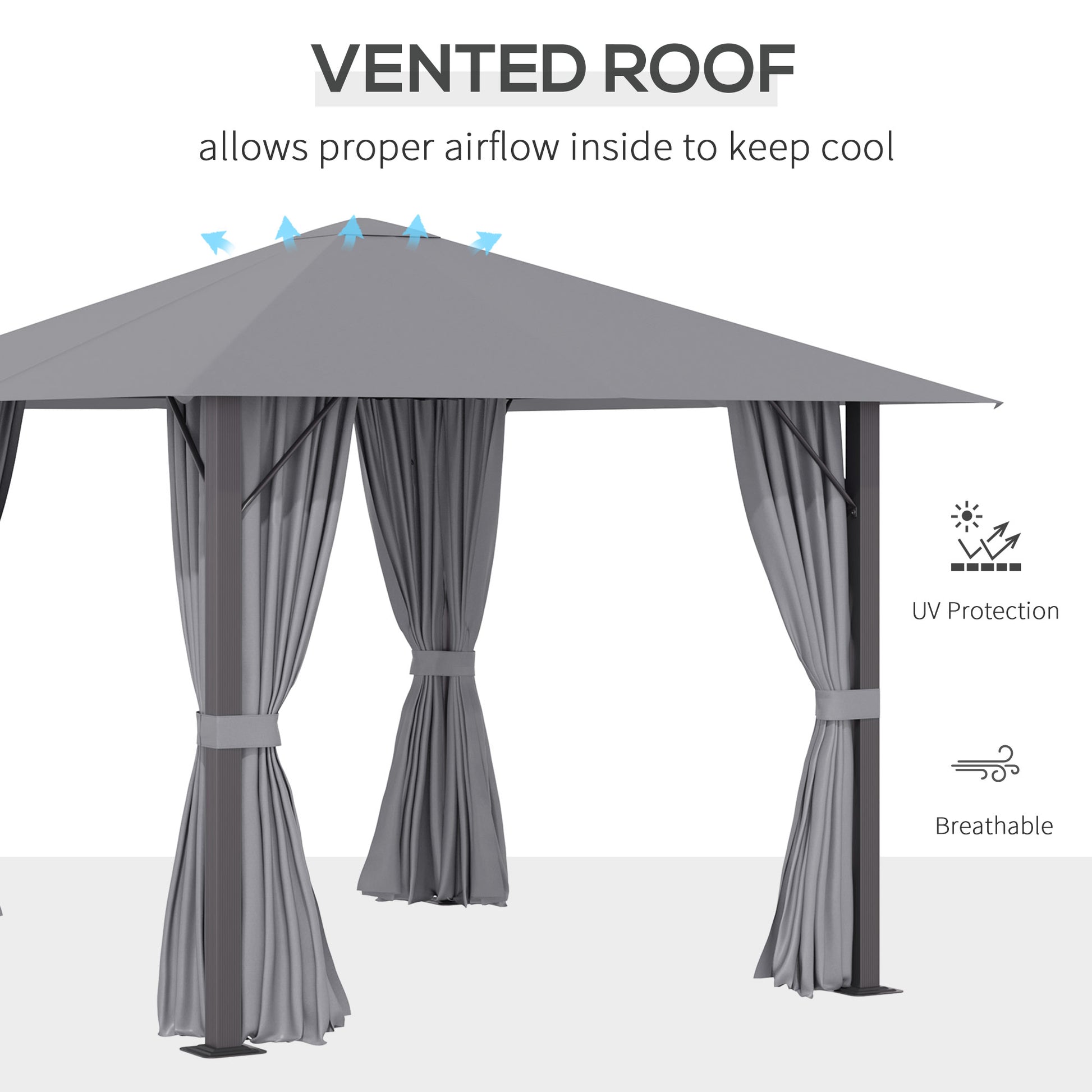 10' X 10' Patio Gazebo Aluminum Frame Outdoor Canopy Shelter With Sidewalls, Vented Roof For Garden, Lawn, Backyard, And Deck, Gray Gray Aluminium