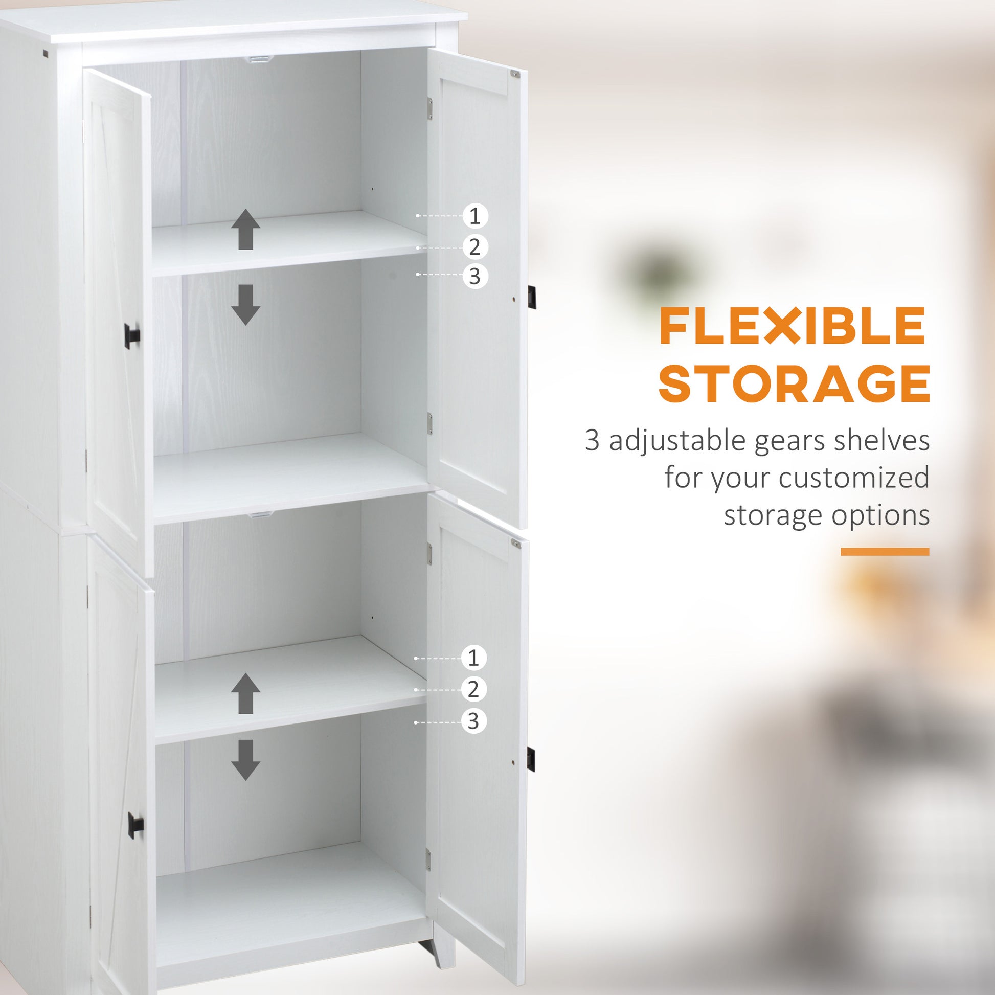 72" Freestanding 4 Door Kitchen Pantry, Storage Cabinet Organizer With 4 Tiers, And Adjustable Shelves, White White Mdf