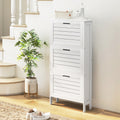 Narrow Shoe Storage Cabinet For Entryway With 3 Flip Drawers, Slim Shoe Rack Organizer With Louvered Doors For 6 Pairs Of Shoes, White White Mdf