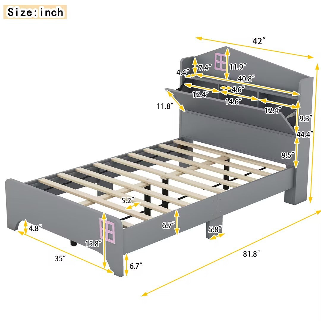 3 Pieces Bedroom Sets Twin Size House Bed With Storage Headboard, Wooden Nightstand And Storage Dresser,Gray Gray Wood