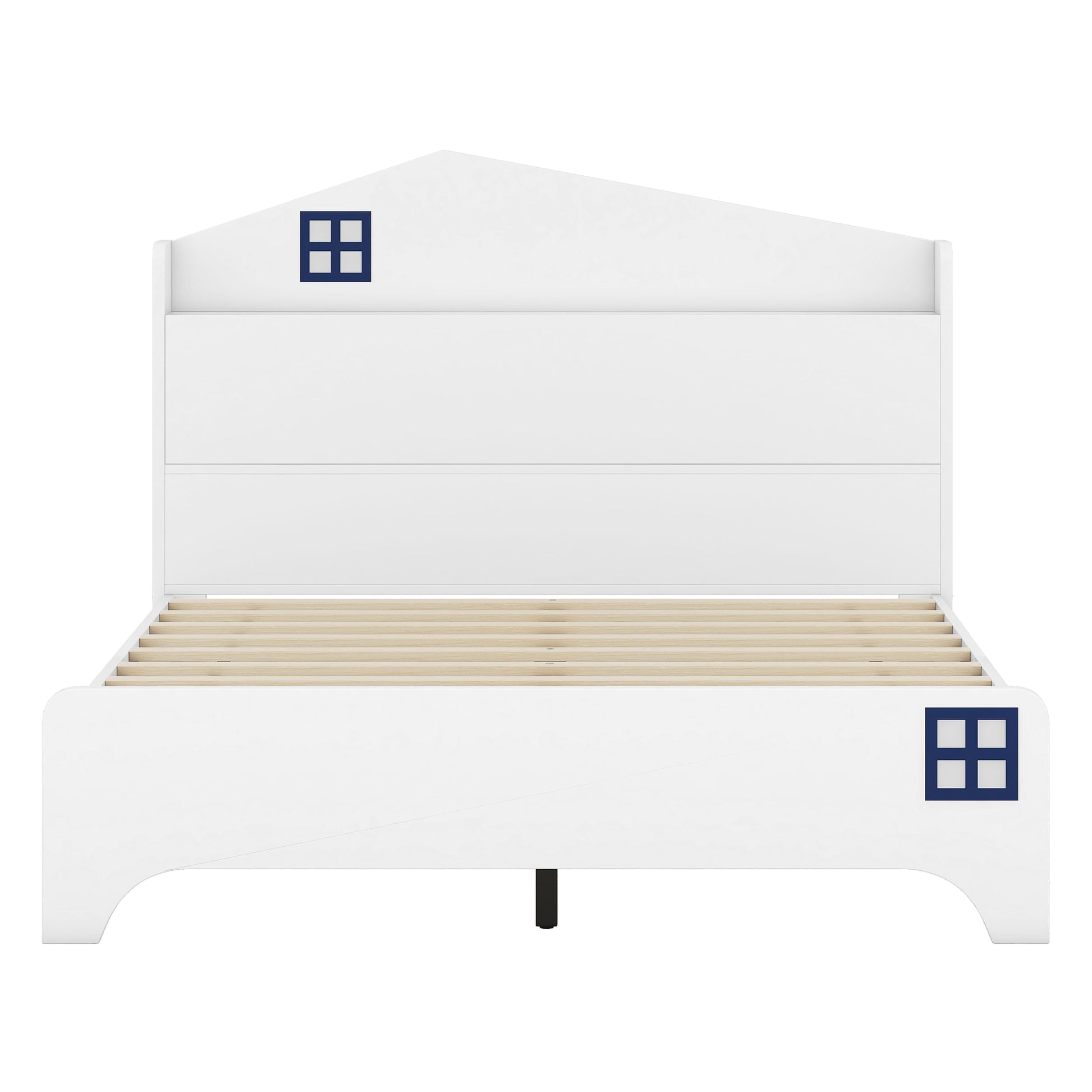 Wooden Full Size House Bed With Storage Headboard ,Kids Bed With Storage Shelf,White White Wood