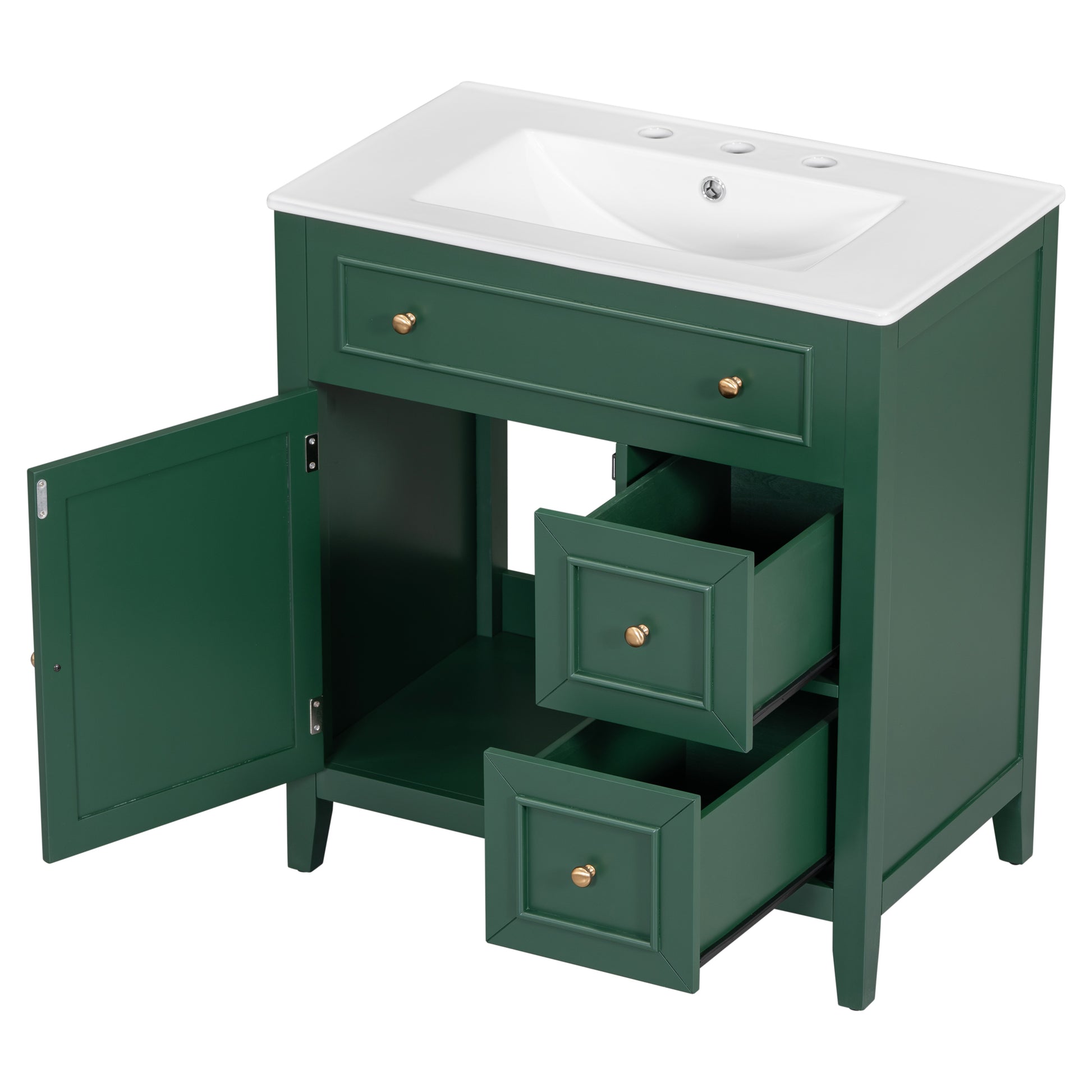 30" Bathroom Vanity With Sink Top, Bathroom Vanity Cabinet With Door And Two Drawers, Solid Wood Frame, One Package, Green Old Sku:Wf311620Aag Green Solid Wood Mdf