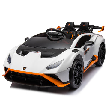 Lamborghini Huracan Sto 24V Kids Electric Ride On Drift Car: Speeds 1.86 5.59 Mph, Ages 3 8, Foam Front Wheels, 360 Spin, Led Lights, Dynamic Music, Early Learning, Usb Port, Drift Feature White Polypropylene