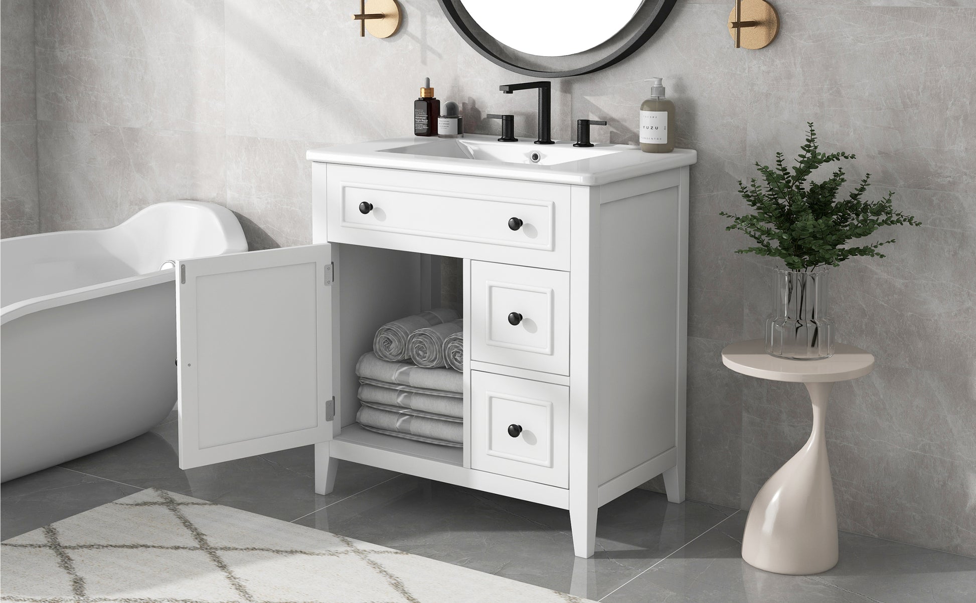 30" Bathroom Vanity With Sink Top, Bathroom Vanity Cabinet With Door And Two Drawers, Solid Wood Frame, One Package, White Old Sku:Wf311620Aak White Solid Wood Mdf