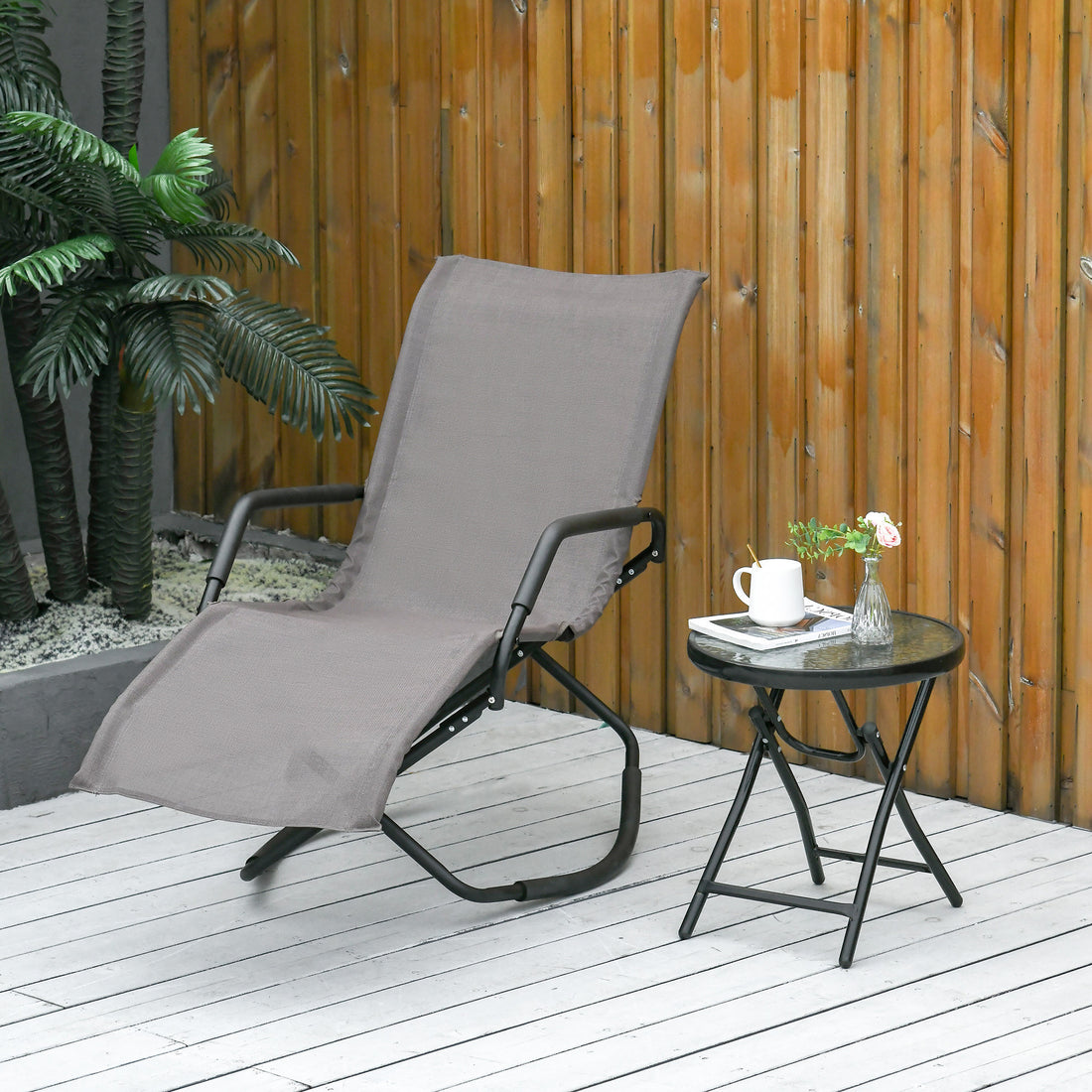 Rocking Sun Lounger, Chaise Lounge Rocker For Sunbathing, Sun Tanning, Foldable, Portable Outdoor Patio Chair, Brown Brown Steel
