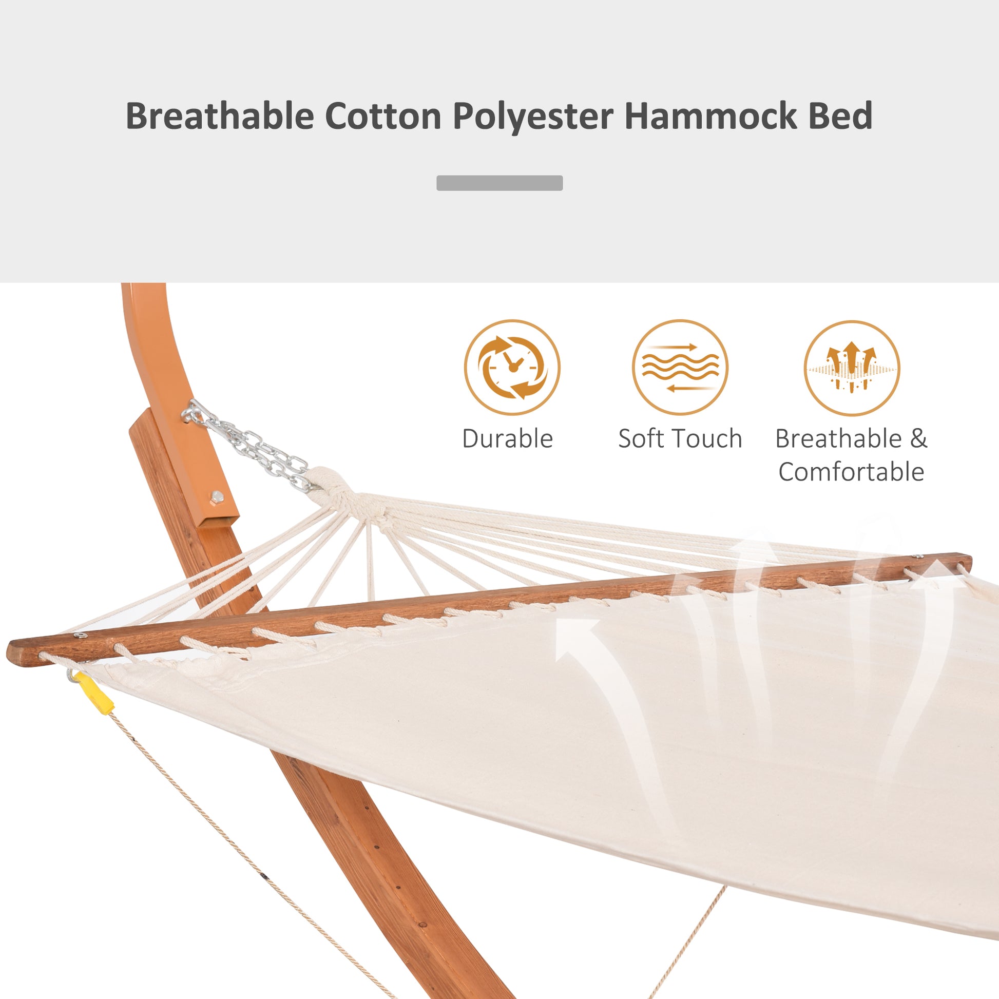 Outdoor Hammock With Stand & Accessories, Heavy Duty Wooden Frame, Extra Large Sun Shade Canopy, Indoor Outside Boho Style Nap Bed, Natural Cotton, White White Wood