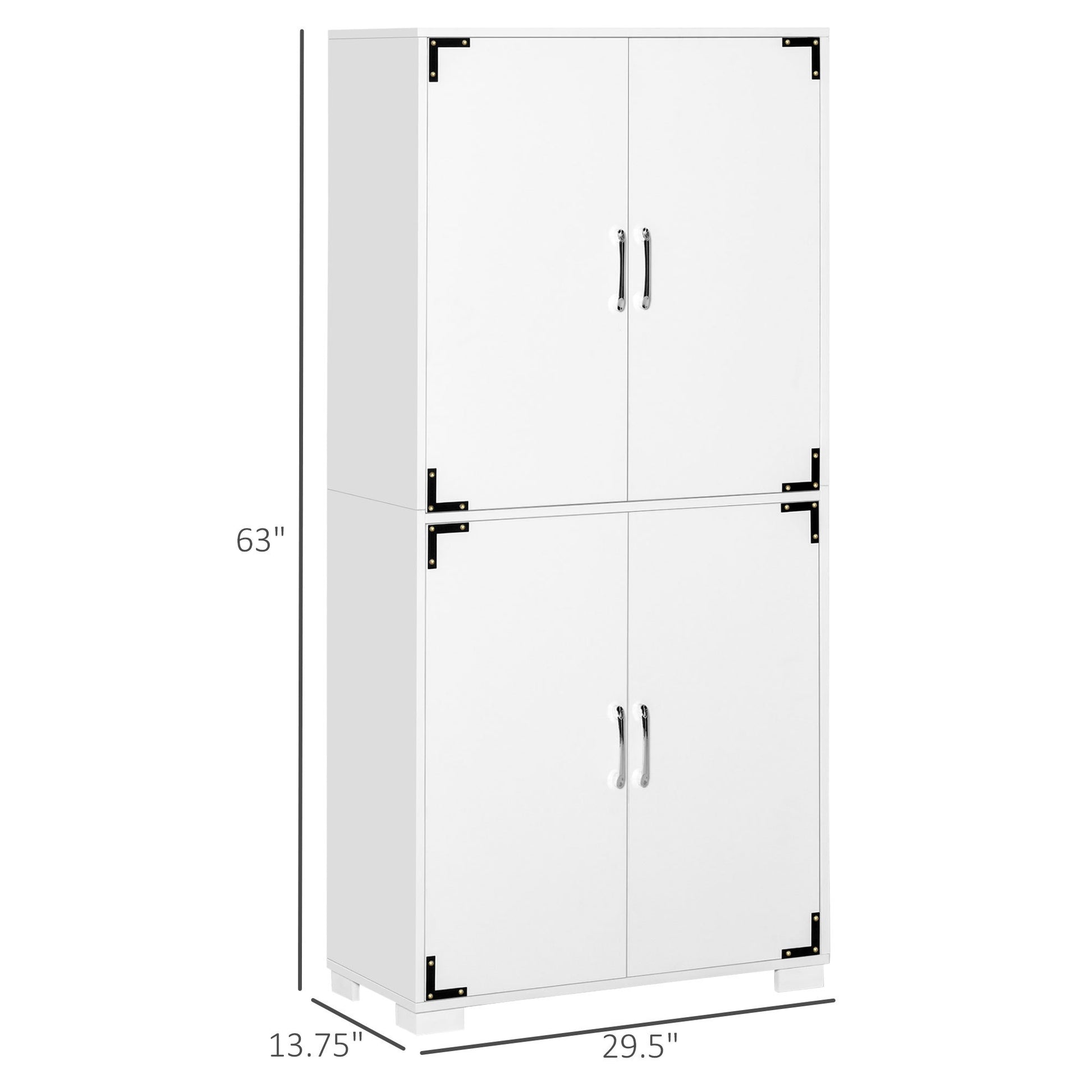 Industrial Kitchen Pantry Cabinet With 4 Door Cupboard And Storage Shelves, Freestanding Storage Cabinet, White White Engineered Wood