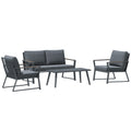 4 Piece Patio Furniture Set, Aluminum Conversation Set, Outdoor Garden Sofa Set With Armchairs, Loveseat, Center Coffee Table And Cushions, Dark Grey Gray Aluminium