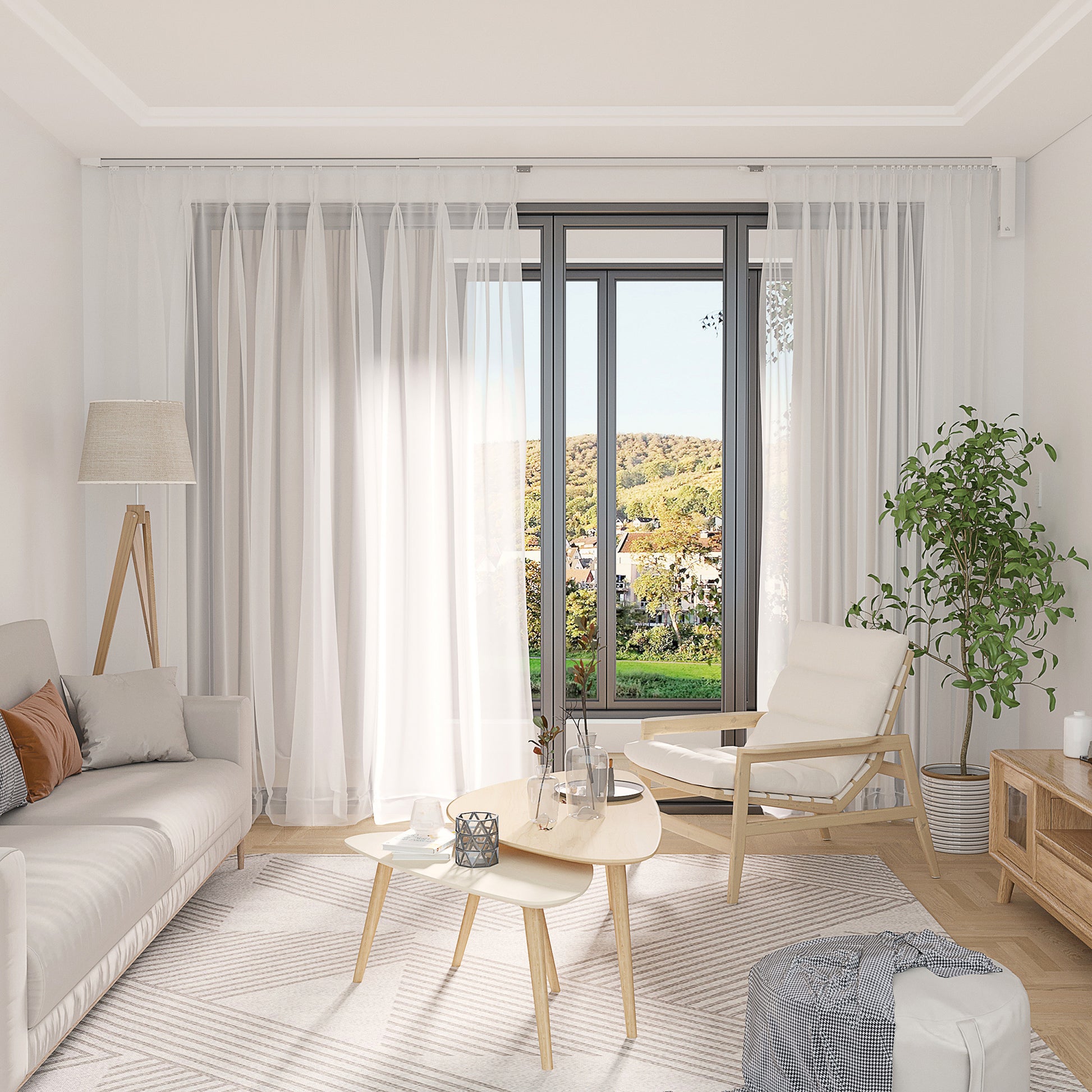 Smart Curtains System, Automatic Curtain Opener With Adjustable Tracks Rod Up To 180 In , Compatible With Alexa, Google Home Voice, Wifi App, Remote Control, White White Aluminium
