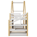 Twin Over Twin House Bunk Bed With White Storage Staircase And 2 Blackboards, White And Natural Box Spring Not Required Twin White Bed Frame Pine