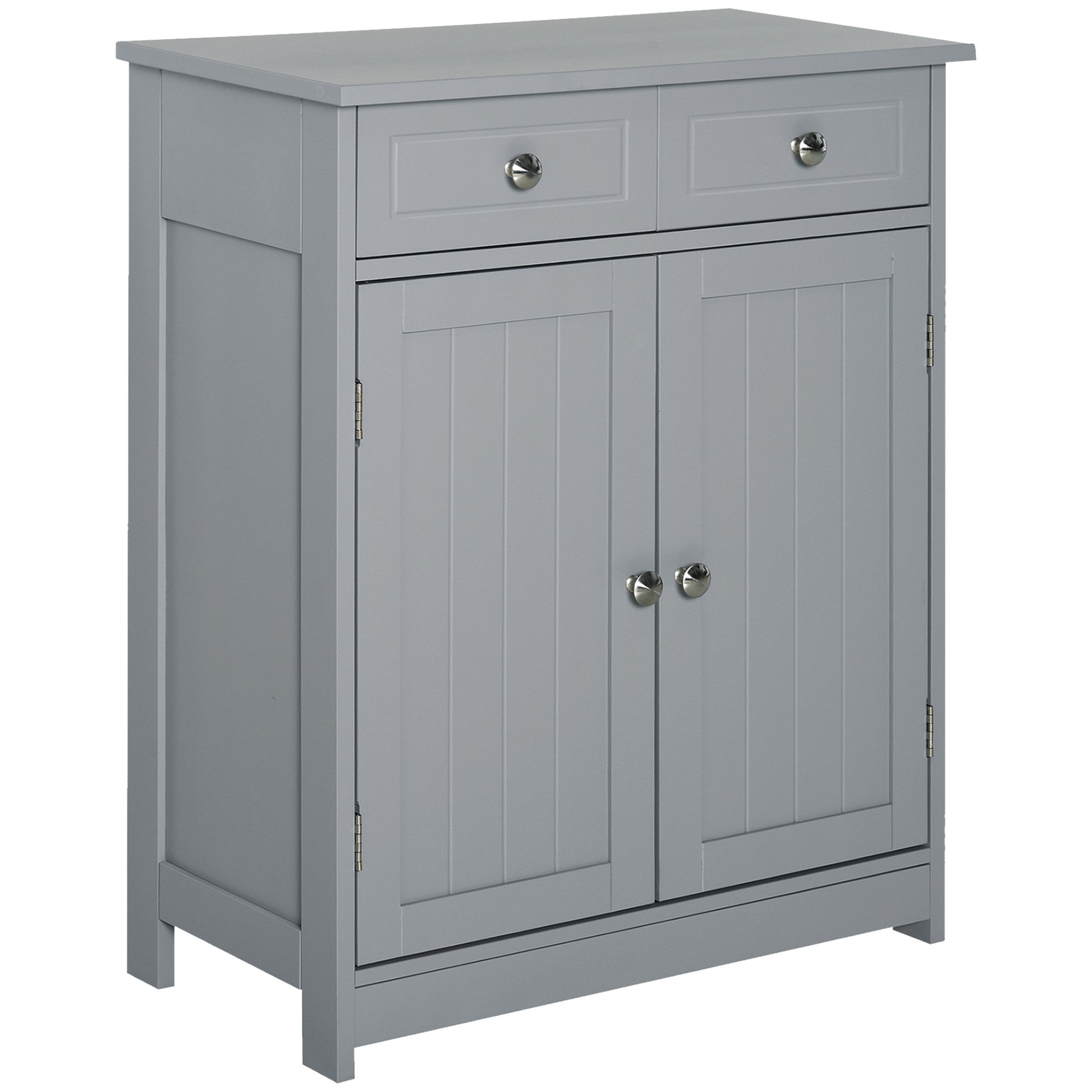 Kleankin Bathroom Floor Cabinet, Wooden Bathroom Cabinet With 2 Doors, 2 Drawers And Adjustable Shelf, Freestanding Storage Cabinet For Bathroom, Grey Grey Mdf